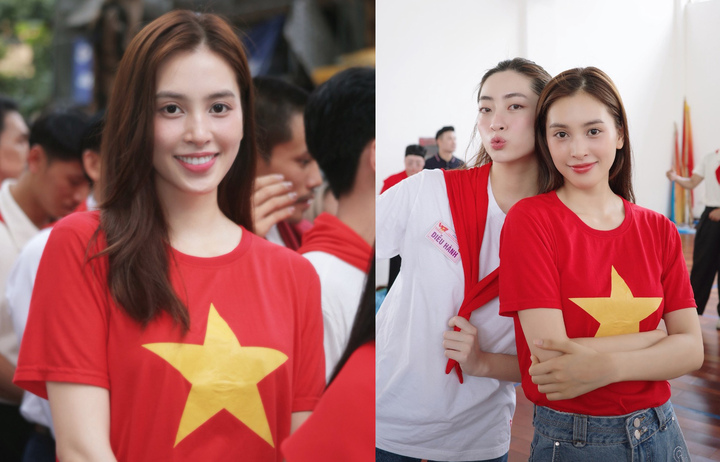 Hoa hậu Trần Tiểu Vy trong trang phục giản dị tại lễ diễu binh