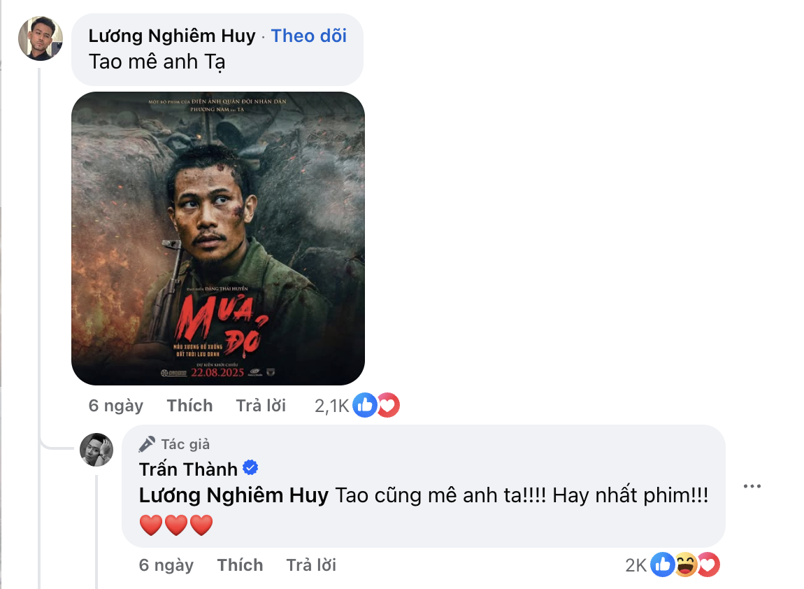 Trấn Thành dành nhiều lời khen có cánh cho vai diễn Tạ của Phương Nam trong Mưa Đỏ