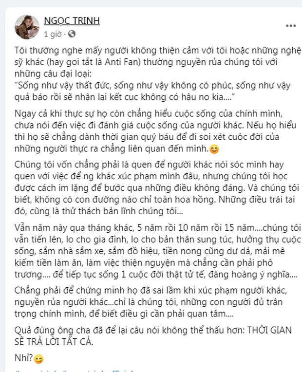 Ngọc Trinh viết tâm thư trấn an fan sau khi chia tay