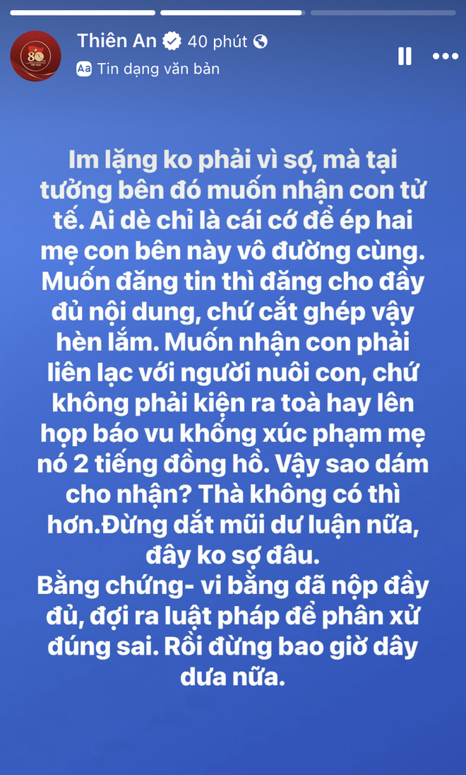 Status dài của Thiên An về lùm xùm