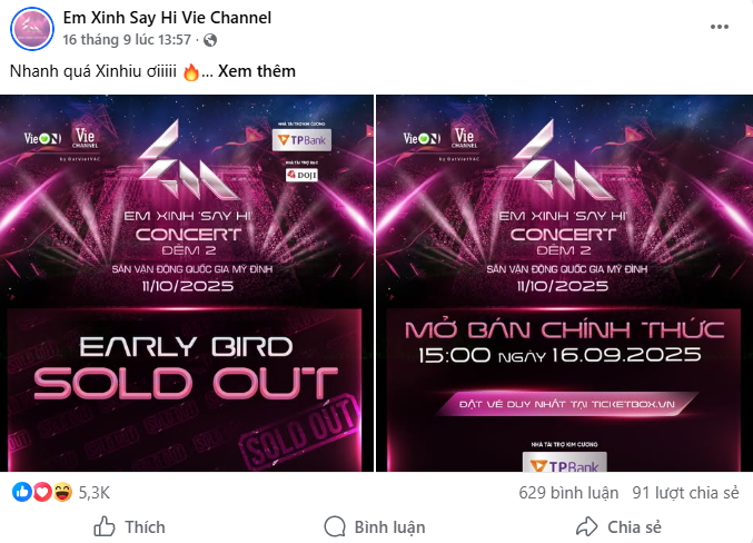 Thông tin công bố mở bán vé concert Mỹ Đình