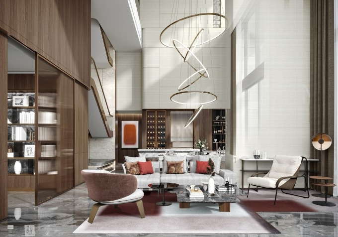 Phòng khách và thiết kế nội thất duplex