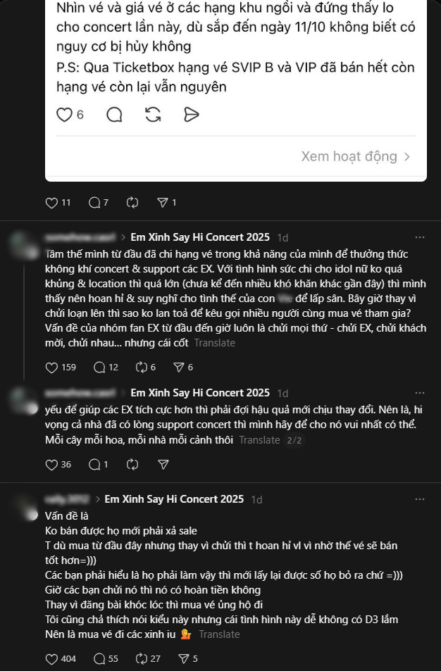 Fan tranh cãi về mua - bán vé concert Em Xinh tại Mỹ Đình