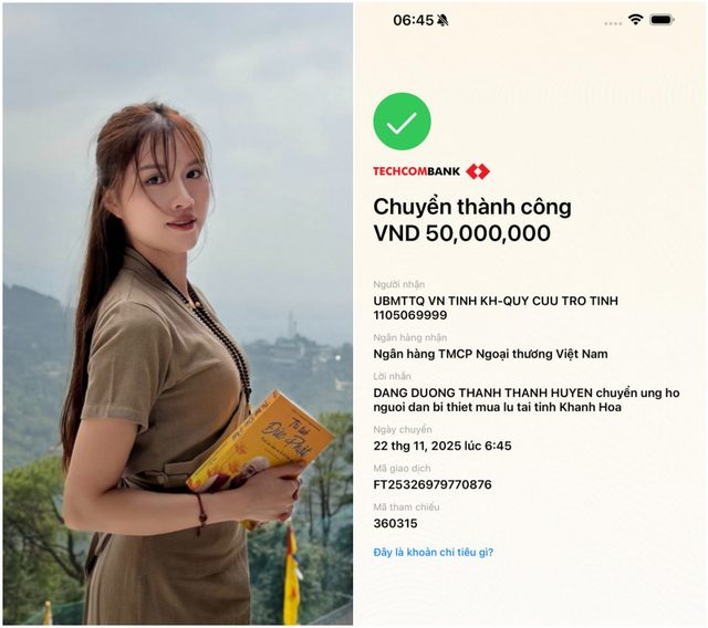 MC Thanh Thanh Huyền chuyển khoản ủng hộ MTTQ Khánh Hòa