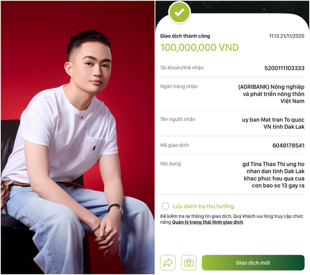 Tina Thảo Thi gửi 100 triệu đồng cứu trợ