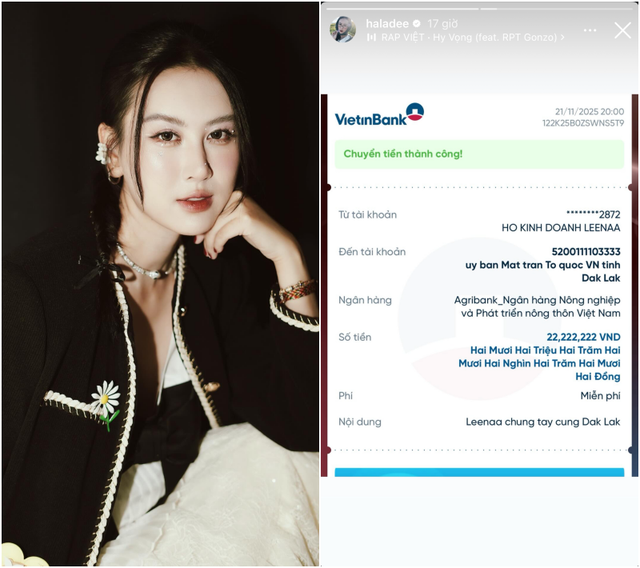 Hot girl Hà Lade gửi tiền hỗ trợ Đắk Lắk