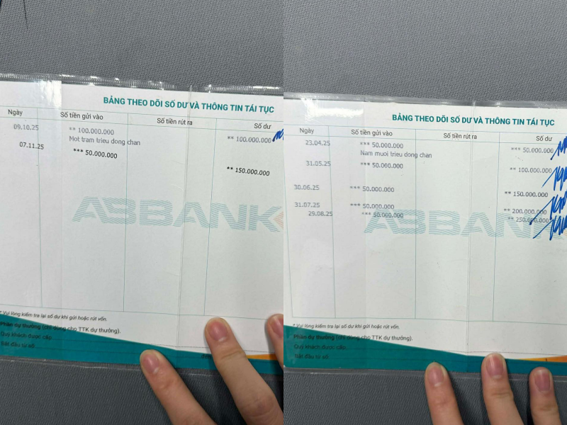 Giấy tờ ngân hàng thể hiện số tiền tích lũy hơn 1 tỷ đồng từ chu cấp