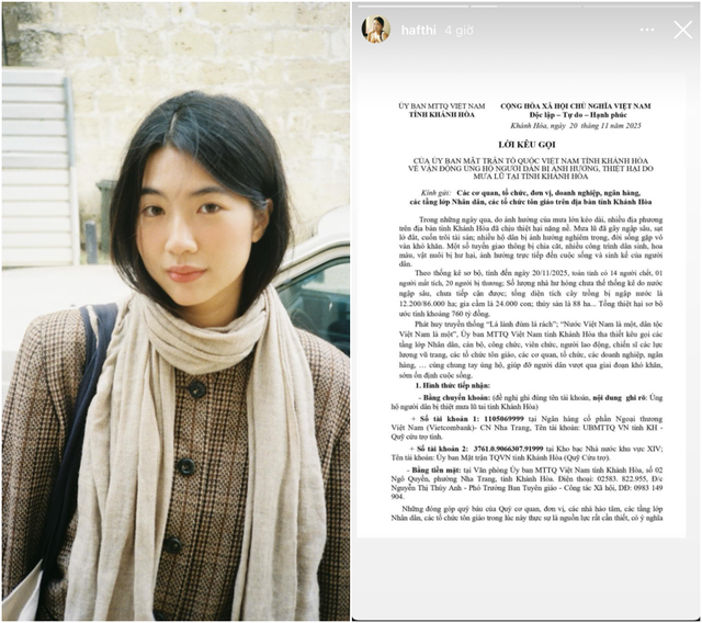Post kêu gọi cứu trợ chính xác của Hà Thi