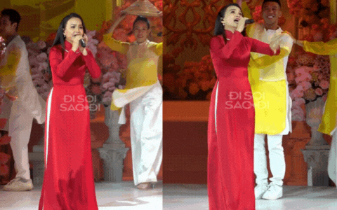 Cẩm Ly diện áo dài đỏ tại đám cưới Cẩm Ly áo dài đỏ